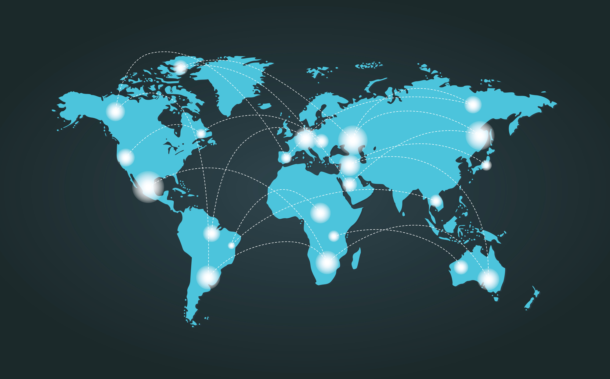 Mapa do globo mostrando conexões